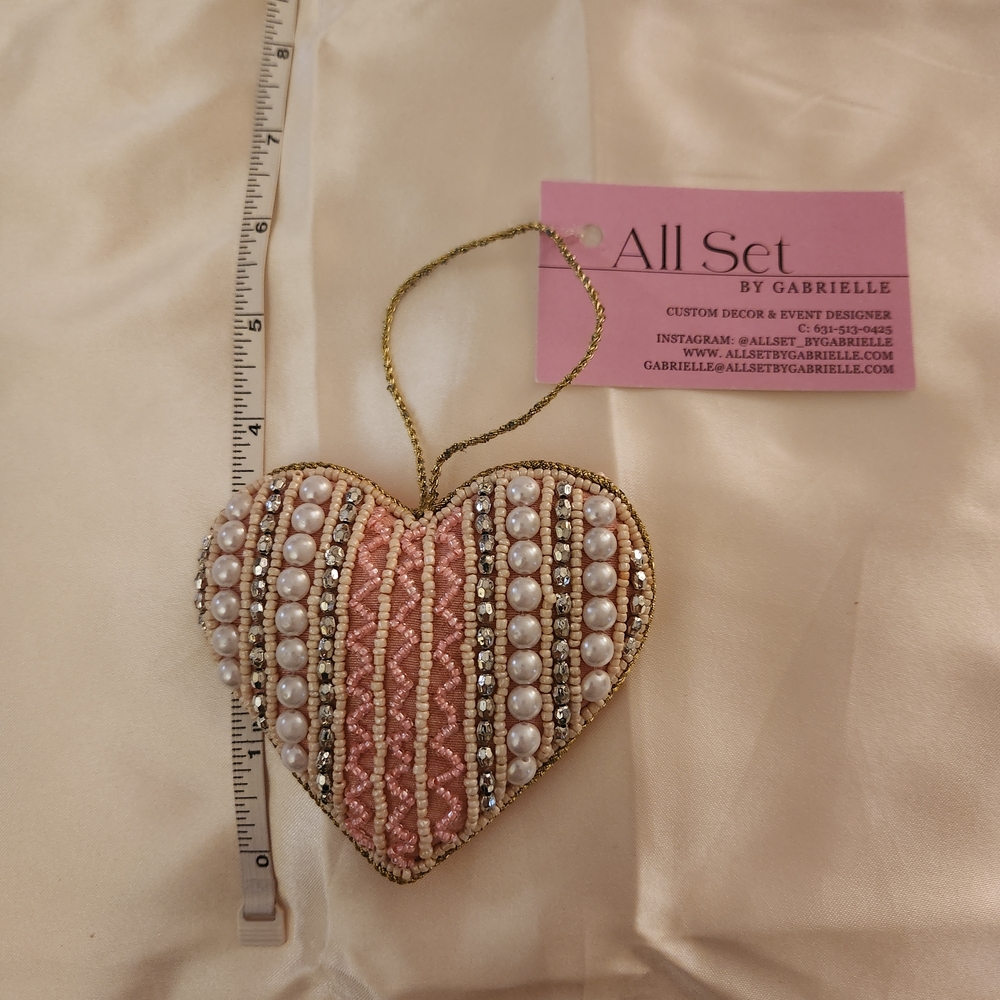 All Set by Gabrielle Pink Beaded Heart Ornament - Picture 5 of 6
